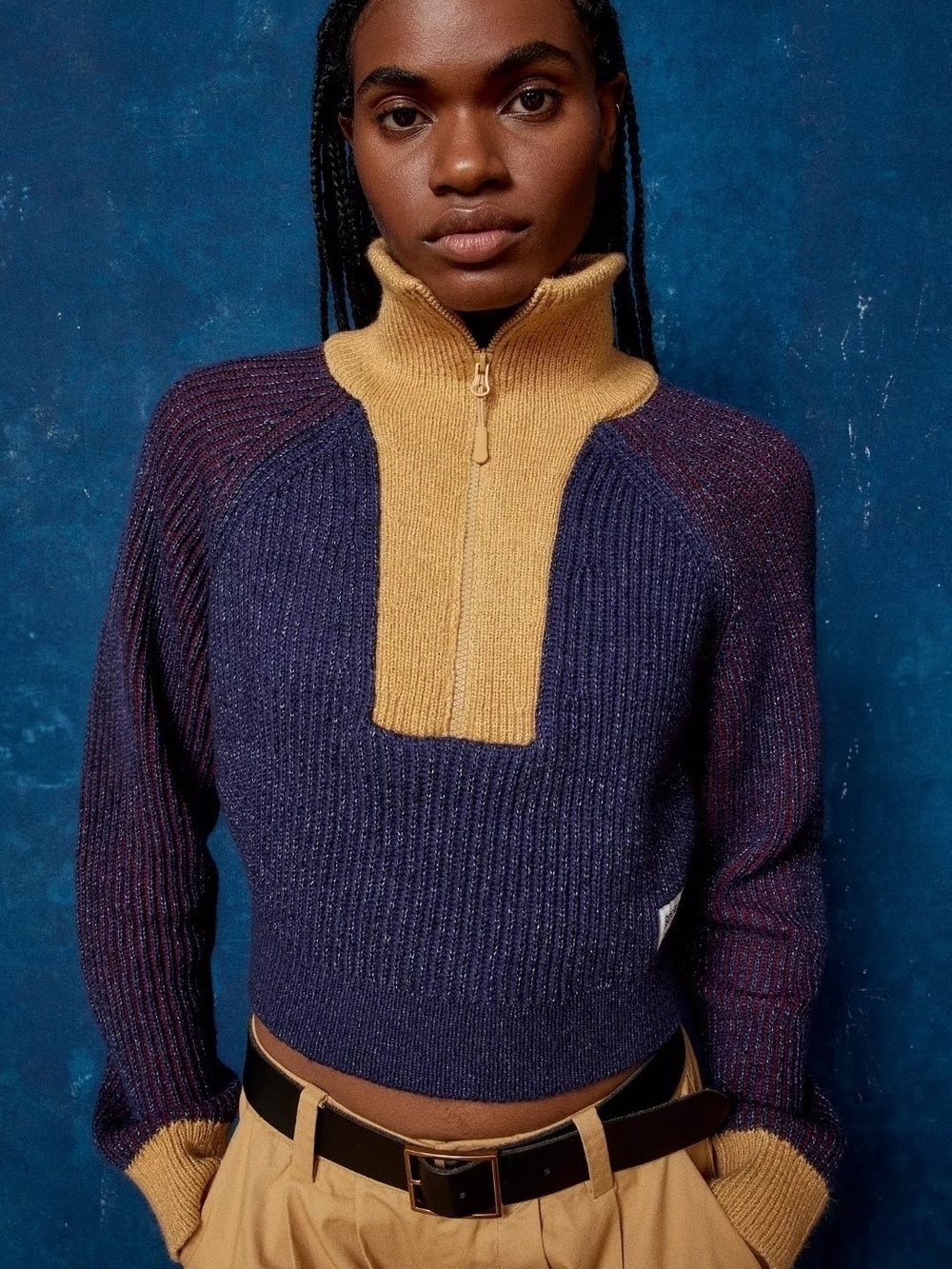 NWT Urban Outfitters BDG Connor Colorblock Half Zip Knit Cropped Sweater - S